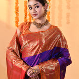 Purple With Gold Zari Border & Maroon Pallu Kanjivaram Silk Saree