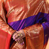 Purple With Gold Zari Border & Maroon Pallu Kanjivaram Silk Saree