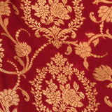 Deep Red Gold Zari Floral Jaal Pure Silk Banarasi Saree With Contrast Gold Pallu And Chevron Border