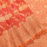 Salmon Orange Gold Zari Floral Jaal Pure Silk Banarasi Saree With Heavy Woven Border