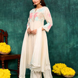 Off-White Tissue Silk Floral Embroidered Kurta Set