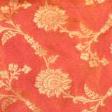 Salmon Orange Gold Zari Floral Jaal Pure Silk Banarasi Saree With Heavy Woven Border