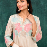 Off-White Tissue Silk Floral Embroidered Kurta Set
