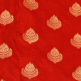 Bright Red Gold Zari Floral Butti Pure Silk Banarasi Saree With Heavy Woven Border