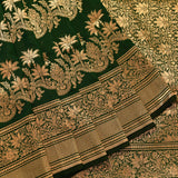 Bottle Green Copper Zari Floral Jaal Pure Silk Banarasi Saree With Heavy Woven Border