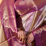 Royal Purple With Gold Zari Butti And Stripes Kanjivaram Tissue Saree