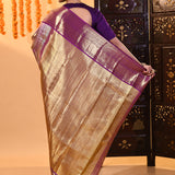 Royal Purple With Gold Zari Butti And Stripes Kanjivaram Tissue Saree