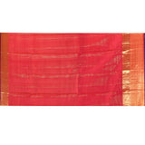 Coral Red With Pinstripe Weave And Gold Zari Checkered Border Kanjivaram Silk Saree