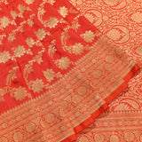 Vermillion Red Gold Zari Floral Jaal Pure Silk Banarasi Saree With Heavy Woven Border
