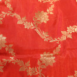Vermillion Red Gold Zari Floral Jaal Pure Silk Banarasi Saree With Heavy Woven Border