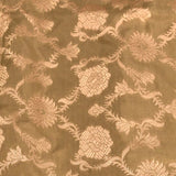 Olive Green And Peach Copper Zari Floral Jaal Pure Silk Banarasi Saree With Contrast Pallu