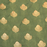 Moss Green Copper Zari Floral Butti Pure Silk Banarasi Saree With Heavy Woven Border