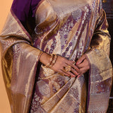 Purple With Checks And Floral Gold Zari Woven Kanjivaram Silk Saree