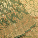 Sage Green Copper Zari Floral Jaal Pure Silk Banarasi Saree With Heavy Woven Border