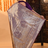 Purple With Checks And Floral Gold Zari Woven Kanjivaram Silk Saree
