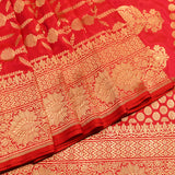 Bright Red Gold Zari Floral Butti Pure Silk Banarasi Saree With Heavy Woven Border