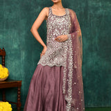 Heather Purple Dupion Silk Embroidered Sharara Set