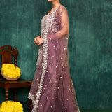 Heather Purple Dupion Silk Embroidered Sharara Set