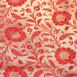 Ivory And Red Gold Zari Floral Jaal Pure Silk Banarasi Saree With Contrast Red Pallu