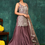 Heather Purple Dupion Silk Embroidered Sharara Set