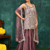 Heather Purple Dupion Silk Embroidered Sharara Set