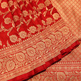 Red Gold Zari Floral Jaal Pure Silk Banarasi Saree With Heavy Woven Border