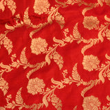 Red Gold Zari Floral Jaal Pure Silk Banarasi Saree With Heavy Woven Border
