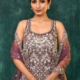 Heather Purple Dupion Silk Embroidered Sharara Set