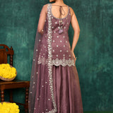 Heather Purple Dupion Silk Embroidered Sharara Set