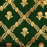 Bottle Green Copper Zari Floral Butti Pure Silk Banarasi Saree With Heavy Woven Border