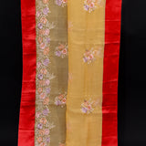 Vibrant Mustard Yellow Embroidered Organza Saree With Red Border