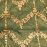 Olive Green Copper Zari Floral Jaal Pure Silk Banarasi Saree With Heavy Woven Border