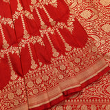 Red Gold Zari Floral Jaal Pure Silk Banarasi Saree With Heavy Woven Border