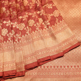 Rust Brown Copper Zari Floral Jaal Pure Silk Banarasi Saree With Heavy Woven Border