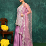 Vintage Pink Dupion Silk Embroidered Sharara Set