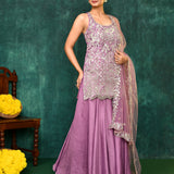Vintage Pink Dupion Silk Embroidered Sharara Set