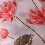 Blush Pink Kanjivaram Saree With Hand-Painted Lotus Motifs And Gold Stone Work