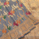 Grey Gold Zari Meenakari Floral Butti Pure Silk Banarasi Saree With Heavy Woven Border