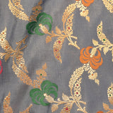 Grey Gold Zari Meenakari Floral Butti Pure Silk Banarasi Saree With Heavy Woven Border