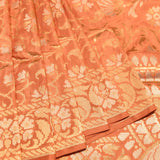 Peach Gold Zari Floral Jaal Pure Silk Banarasi Saree With Heavy Woven Border