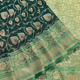 Emerald Green Gold Zari Floral Jaal Pure Silk Banarasi Saree With Heavy Woven Border