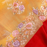 Vibrant Mustard Yellow Embroidered Organza Saree With Red Border