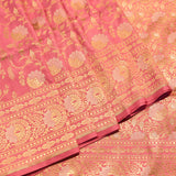 Rose Pink Gold Zari Floral Jaal Pure Silk Banarasi Saree With Heavy Woven Border