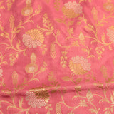 Rose Pink Gold Zari Floral Jaal Pure Silk Banarasi Saree With Heavy Woven Border