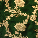 Bottle Green Copper Zari Floral Jaal Pure Silk Banarasi Saree With Heavy Woven Border