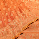 Mango Orange Gold Zari Floral Butti Pure Silk Banarasi Saree With Heavy Woven Border