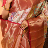 Off-White Kanchipuram Silk Saree With Multicolor Woven Jaal And Rust Gold Border
