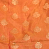 Mango Orange Gold Zari Floral Butti Pure Silk Banarasi Saree With Heavy Woven Border