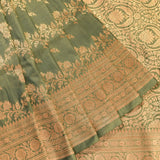 Moss Green Copper Zari Floral Jaal Pure Silk Banarasi Saree With Heavy Woven Border