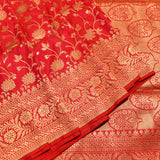 Red Gold Zari Floral Jaal Pure Silk Banarasi Saree With Contrast Gold Pallu And Heavy Woven Border